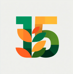 The number 15 with leaves 